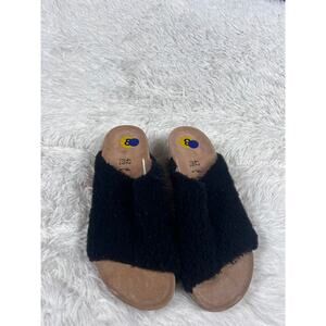 Papillio Shoes Mens Size 8 Black Sherpa Cork Platform Slip On Sandals Portugal